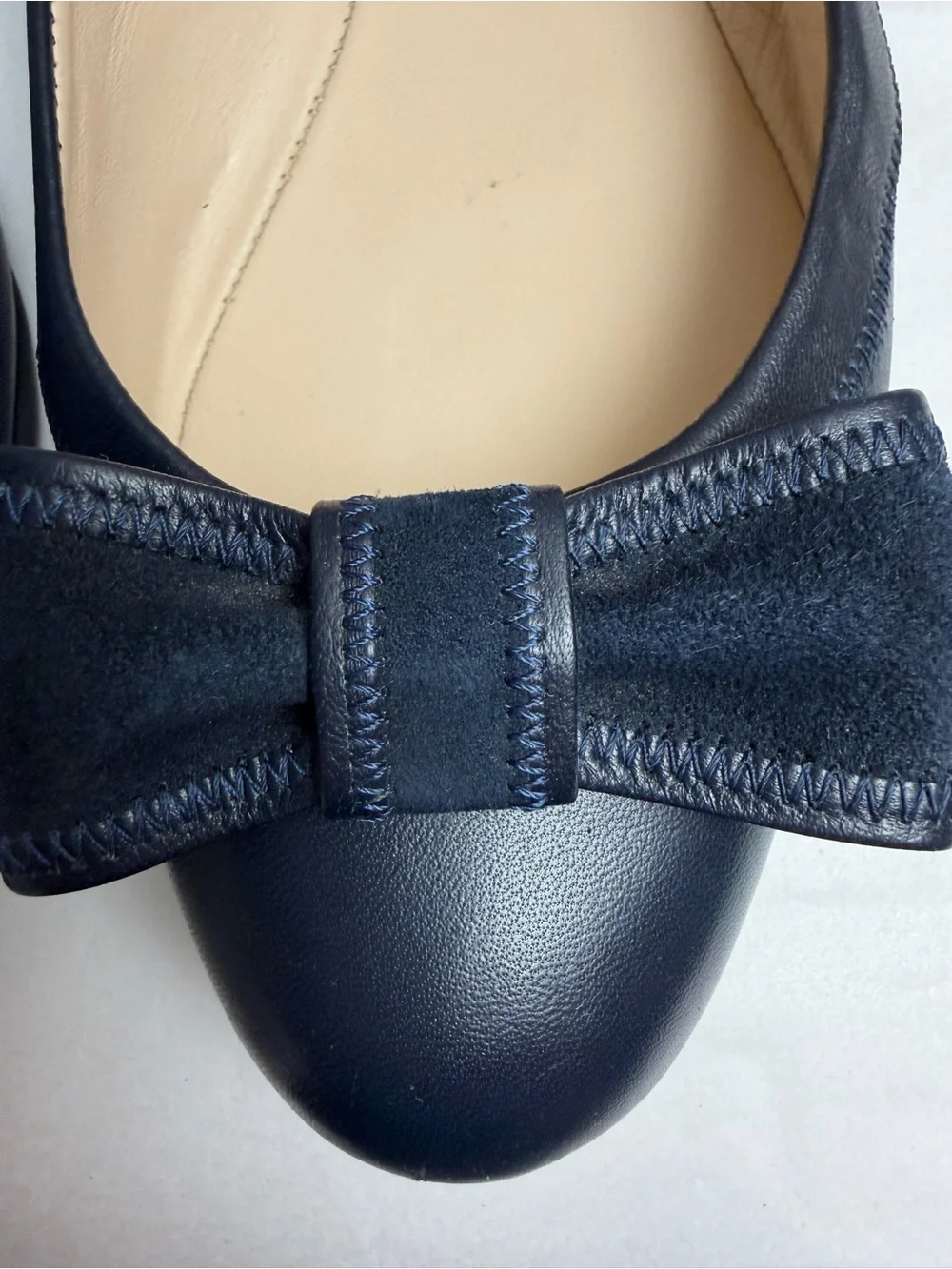 LK Bennett Navy Leather Bow Flat Shoes